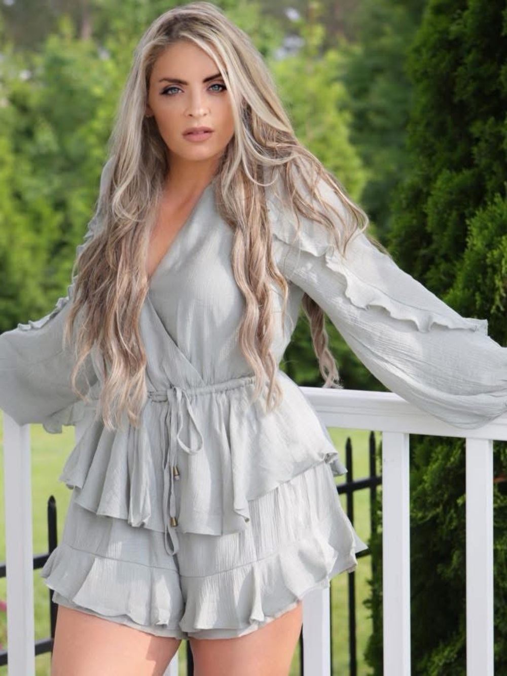 Light Grey Ruffle Wrap Romper